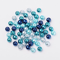 Mixed Color Carribean Blue Mix Pearlized Glass Pearl Beads, Mixed Color, 8mm, Hole: 1mm, about 100pcs/bag