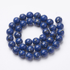 Marine Blue Assembled Synthetic Turquoise and Shell Beads Strands, Dyed, Round, Marine Blue, 12mm, Hole: 1.5mm, about 33pcs/strand, 15.7 inch