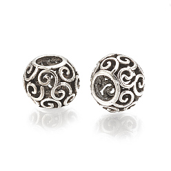 Antique Silver Alloy European Beads, Large Hole Beads, Hollow, Rondelle, Antique Silver, 11.5x9.5mm, Hole: 5mm