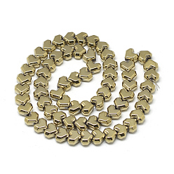 Light Gold Plated Electroplate Non-magnetic Synthetic Hematite Beads Strands, Heart, Light Gold Plated, 7x8.5x5mm, Hole: 1mm, about 62pcs/strand, 15.7 inch