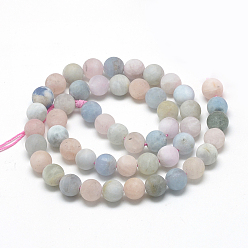 Morganite Natural Morganite Beads Strands, Frosted, Round, 11~12mm, Hole: 1mm, about 32~35pcs/strand, 15.7 inch