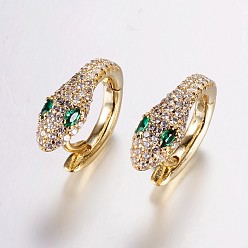 Mixed Color Brass Micro Pave Cubic Zirconia Hoop Earrings, Snake, Mixed Color, 17x14x6mm, Pin: 1.2mm