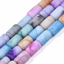 Colorful Opaque Baking Painted Crackle Glass Beads Strands, Frosted, Column, Colorful, 7.5x4.5mm, Hole: 1mm, about 49pcs/strand, 18.31 inch(46.5cm)