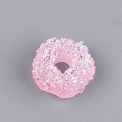 Pink Resin Cabochons, AB Color Plated, Donut, Imitation Food, Pink, 17~18.5x7~8mm