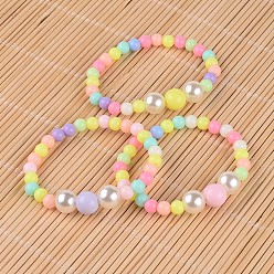 Mixed Color Round Opaque Acrylic Beaded Stretch Kids Bracelets, with Imitation Pearl Acrylic Beads, Mixed Color, 46mm