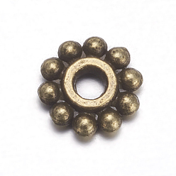 Antique Bronze Gear Tibetan Style Alloy Spacer Beads, Lead Free & Cadmium Free & Nickel Free, Flower, Antique Bronze, 6.5mm, Hole: 2mm
