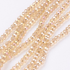 Verge D'or Perles en verre electroplate, de couleur plaquée ab , facettes rondelle, verge d'or, 3x2mm, Trou: 0.5mm, Environ 165~170 pcs/chapelet, 16.7 pouce