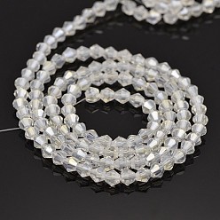 Ghost White Faceted Bicone Electroplate Glass Beads Strands, AB Color Plated, Ghost White, 4x4.5mm, Hole: 1mm, about 92~96pcs/strand, 13.78~14.37 inch