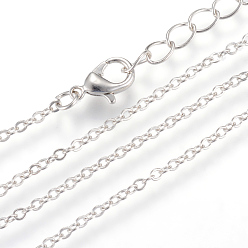 Platine Fabrication de collier de chaînes de câble de fer, avec fermoirs mousquetons, soudé, platine, 19.6 pouce (50 cm)