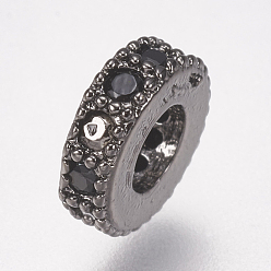 Bronze Micro cuivres ouvrent cubes entretoises de perles de zircone, plat rond, noir, gris anthracite, 6x2mm, Trou: 2.5mm