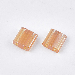 Sandy Brown 2-Hole Transparent Glass Seed Beads, Lustered, Rectangle, Sandy Brown, 5x4.5~5.5x2~2.5mm, Hole: 0.5~0.8mm