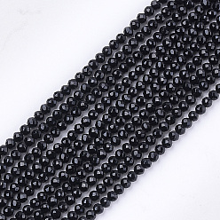 Noir Quartz synthétique perles de cristal brins, teint, facette, étoiles coupées perles rondes, noir, 2mm, Trou: 0.5mm, Environ 215 pcs/chapelet, 14.7 pouce