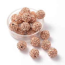 Light Peach Pave Disco Ball Beads, Polymer Clay Rhinestone Beads, Grade A, Light Peach, PP15(2.1~2.2mm), 14mm, Hole: 1mm