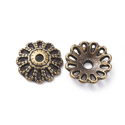 Bronze Antique Bonnets fantaisie de style tibétain, sans cadmium et sans nickel et sans plomb, couleur de bronze antique, fleur, taille: environ 12mm de diamètre, épaisseur de 3mm, Trou: 2.5mm, 1825 pcs / 1000 g
