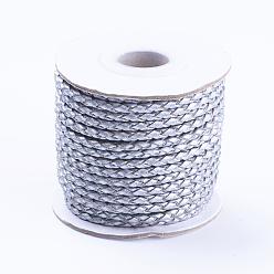 Silver Round Braided Cowhide Cords, Silver, 3mm, about 10.93 yards(10m)/roll
