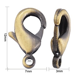 Brushed Antique Bronze Brass Lobster Claw Clasps, Parrot Trigger Clasps, Lead Free & Cadmium Free, Brushed Antique Bronze, 12x7x3mm, Hole: 1mm