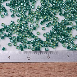 (DB0919) Sparkling Dark Teal Lined Chartreuse MIYUKI Delica Beads, Cylinder, Japanese Seed Beads, 11/0, (DB0919) Sparkling Dark Teal Lined Chartreuse, 1.3x1.6mm, Hole: 0.8mm, about 20000pcs/bag, 100g/bag