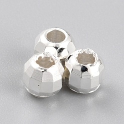 925 Sterling Silver Plated Brass Spacer Beads, Long-Lasting Plated, Faceted Round, 925 Sterling Silver Plated, 3.5mm, Hole: 1.5mm