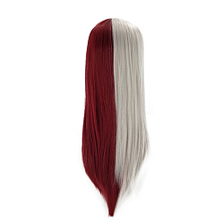 High Temperature Fiber Long Half Silver White Half Red Kawaii Cosplay Wigs with Bangs, Synthetic Hero Wigs for Makeup Costume, 19.7 inch(50cm)