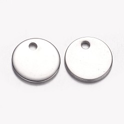 Stainless Steel Color 304 Stainless Steel Charms, Stamping Blank Tag Pendants, Flat Round, Stainless Steel Color, 10x1mm, Hole: 1mm