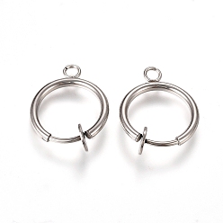 Stainless Steel Color 304 Stainless Steel Clip-on Earring Findings, For Non-pierced Ears, with Loop & Spring Findings, Stainless Steel Color, 17x13x4.5mm, Hole: 1.8mm
