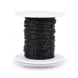 Electrophoresis Black Handmade 304 Stainless Steel Cable Chains, Soldered, with Spool, Flat Oval, Electrophoresis Black, 2.5x2x0.5mm, about 65.61 Feet(20m)/roll