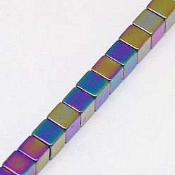 с Многоцветным Покрытием Гальванизировать немагнитных синтетический гематит бисер пряди, кубические, класс А, с покрытием разноцветным, 3x3x3 мм, отверстие : 1 мм, около 127 шт / нитка, 16 дюйм