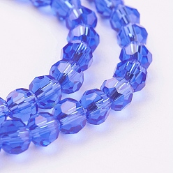 Bleu Chapelets de perles en verre, à facettes (32 facettes), ronde, bleu, 4mm, Trou: 1mm, Environ 98 pcs/chapelet, 13.7 pouce