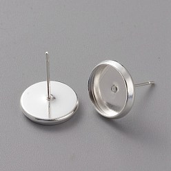 925 Sterling Silver Plated Brass Stud Earring Settings, Long-Lasting Plated, Flat Round, 925 Sterling Silver Plated, 12mm, Pin: 0.7mm, Tray: 10mm
