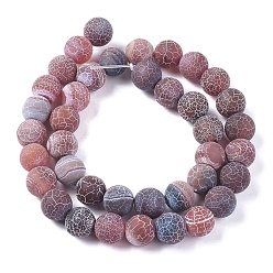 Saddle Brown Natural Weathered Agate Beads Strands, Dyed & Heated, Frosted, Round, Saddle Brown, 10~10.5mm, Hole: 1.2mm, about 38pcs/strand, 14.96 inch(38cm)