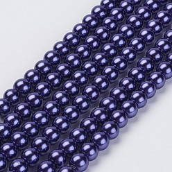 Bleu Ardoise Foncé Brins de perles de verre teints écologiques, Grade a, ronde, cordon en coton fileté, bleu foncé, 6mm, Trou: 1.2~1.5mm, Environ 70 pcs/chapelet, 15.7 pouce