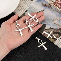 Stainless Steel Color 202 Stainless Steel Pendants, Easter Theme, Ankh Cross, Stainless Steel Color, 44.5x27x1.5mm, Hole: 5x9mm