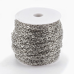 Platinum Iron Cable Chains, Unwelded, with Spool, Flat Oval, Cadmium Free & Lead Free, Platinum, 7x4x1mm, about 164.04 Feet(50m)/roll