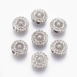Platine Perles en alliage de style tibétain, sans plomb et sans cadmium, plat rond, couleur platine, 10x4mm, Trou: 1.5mm