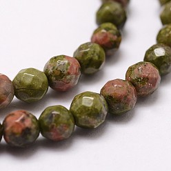 Unakite Natural Unakite Beads Strands, Faceted, Round, 4mm, Hole: 1mm, about 96pcs/strand, 14.9 inch~15.1 inch