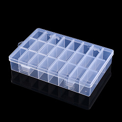 Clear Plastic Bead Storage Containers, 24 Compartments, Rectangle, Clear, 19.5x13.8x3.5cm, Hole: 7x18mm, Compartment: 22x40mm