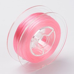 Pink Japanese Eco-Friendly Dyed Flat Elastic Crystal String, Elastic Beading Thread, for Stretch Bracelet Making, Flat, Pink, 0.6mm, about 60m/roll(65.62yards/roll)