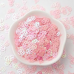 Pink Ornament Accessories Plastic Paillette/Sequins Beads, Smiling Face, Pink, 8x6x0.1mm, Hole: 0.8mm.45000pcs/450g