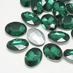 Med.Émeraude Pointé cabochons en strass de verre, dos plaqué, facette, ovale, med.emerald, 8x6x3mm