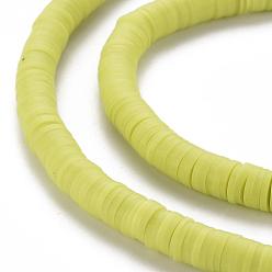 Green Yellow Flat Round Eco-Friendly Handmade Polymer Clay Beads, Disc Heishi Beads for Hawaiian Earring Bracelet Necklace Jewelry Making, Green Yellow, 6x1mm, Hole: 2mm, about 353~378pcs/strand, 17.7 inch