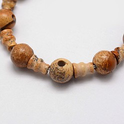 Picture Jasper Natural Picture Jasper 3-Hole Guru Bead Strands, for Buddhist Jewelry Making, T-Drilled Beads, 16.5~18mm, Hole: 2~3mm, 2pcs/set, 10sets/strand, 6.5 inch