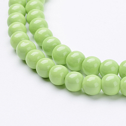 Light Green Painted Glass Bead Strands, Baking Paint, Round, Light Green, 6mm, Hole: 1.3~1.6mm, about 133pcs/strand, 31.4 inch