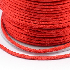 Red Polyester Cord, Satin Rattail Cord, for Beading Jewelry Making, Chinese Knotting, Red, 2mm, about 100yards/roll