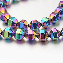 Multi-color Plated Electroplate Non-magnetic Synthetic Hematite Bead Strands, Polygon, Multi-color Plated, 8x8mm, Hole: 1mm, about 51pcs/strand, 15.7 inch