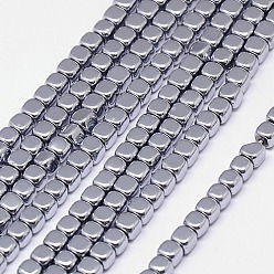 Platinum Plated Electroplate Non-magnetic Synthetic Hematite Beads Strands, Cube, Grade A, Platinum Plated, 2x2x2mm, Hole: 0.6mm, about 200pcs/strand, 16 inch