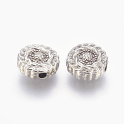 Platine Perles en alliage de style tibétain, sans plomb & sans nickel & sans cadmium , plat rond, couleur platine, 10x4mm, Trou: 1.5mm