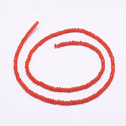 Rouge Perles verre opaque brins, facette, rondelle, rouge, 2.5x1.5~2mm, Trou: 0.5mm, Environ 185~190 pcs/chapelet, 13.7 pouces ~ 14.1 pouces