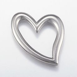 Stainless Steel Color 304 Stainless Steel Linking Rings, Heart, Stainless Steel Color, 38.5x30x3mm