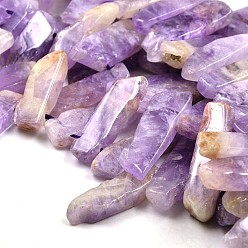 Amethyst Irregular Strip Natural Amethyst Graduated Beads Strands, 23~62x10~12x4~6mm, Hole: 2mm, about 38pcs/strand, 15.3 inch