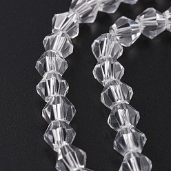 Clair Imitation cristal autrichien 5301 perles bicône, Perles en verre à facettes, clair, 6x6mm, Trou: 1.2mm, Environ 47~48 pcs/chapelet, 10.24 pouces ~ 10.43 pouces (26~26.5 cm)